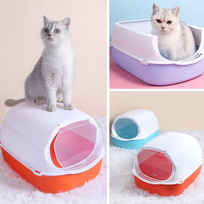 Fully Enclosed Cat Litter Box Toilet Pets Folding Training Tray For Small Animal Removable Washable Multifunctional