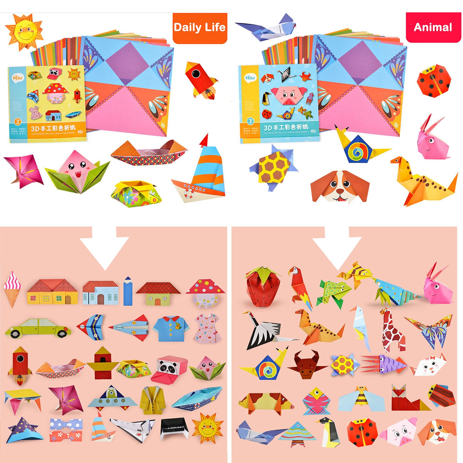 152 Sheets 3D Kids Origami Cartoon Animal Book Folding Paper for Children DIY Crafts Paper Art Projects Early Educational Toys