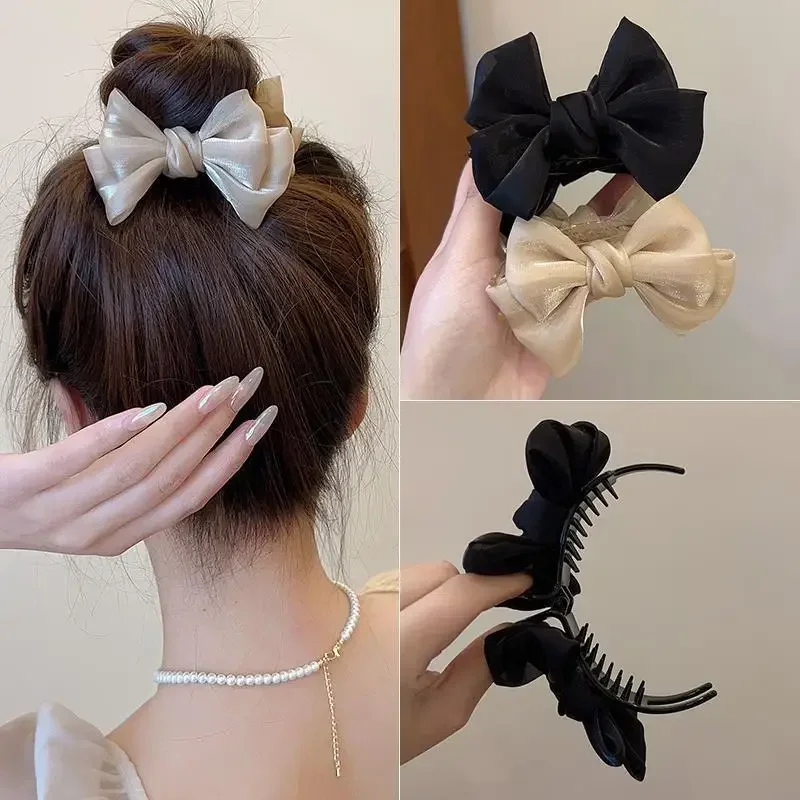 Pinza para el pelo con pajarita para mujer, coleta de terciopelo, pinza para el pelo grande fija, accesorios para la cabeza de Color sólido, para niña