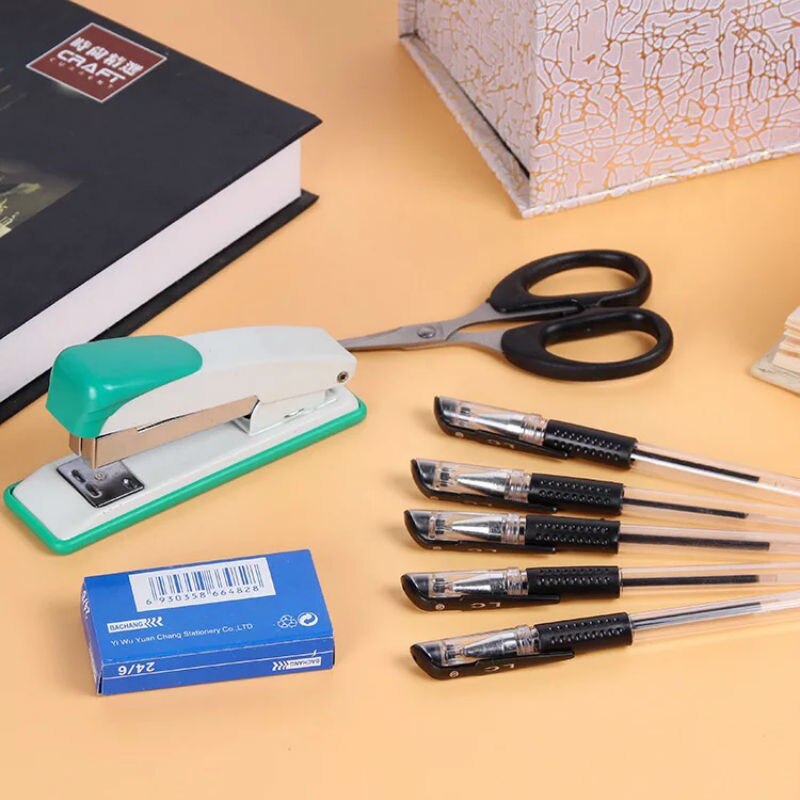 8 sets of portable office supplies student supplies set (neutral pen scissors stapler)
