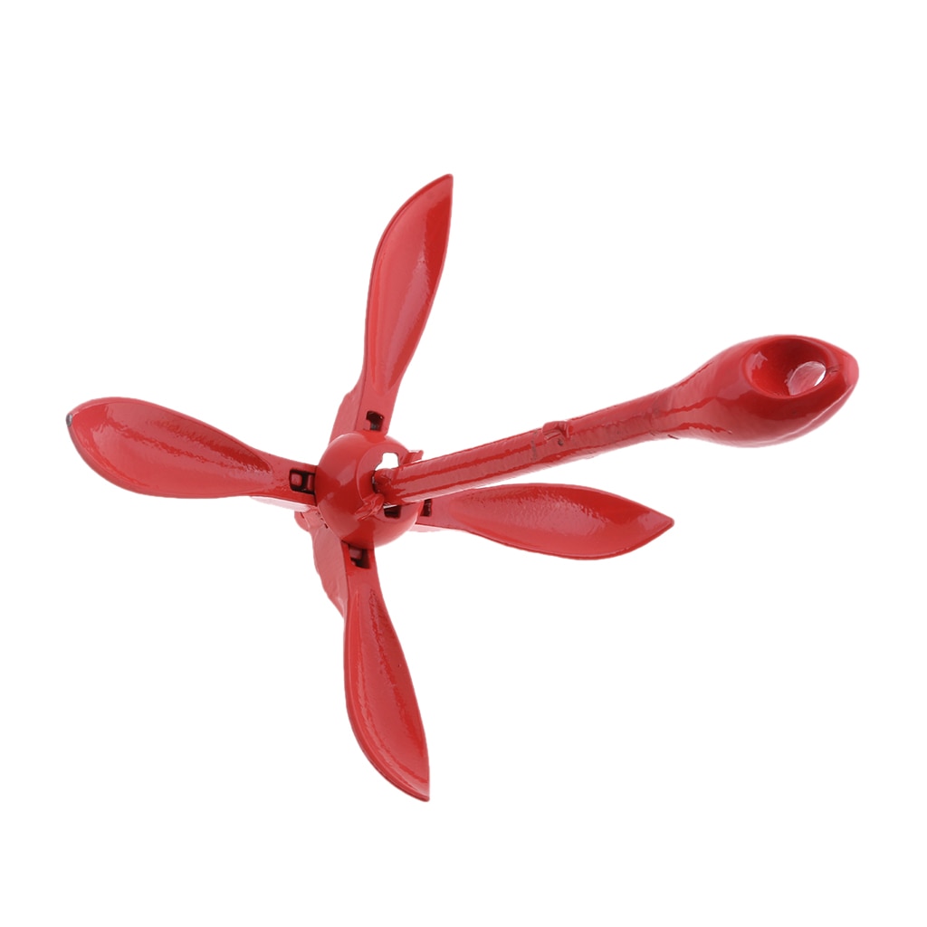 Red Folding Grapnel Boat Anchor System, Heavy Duty Stainless Steel, 3.3 lb / 1.5 kg