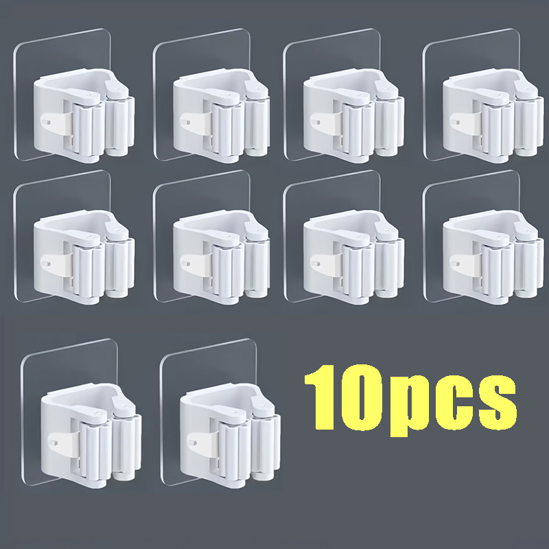 Moppeholder selvklebende kostestativ veggmontert moppestøtte feiebørstekrok oppbevaringsorganisator bad kjøkkenutstyr: Brun