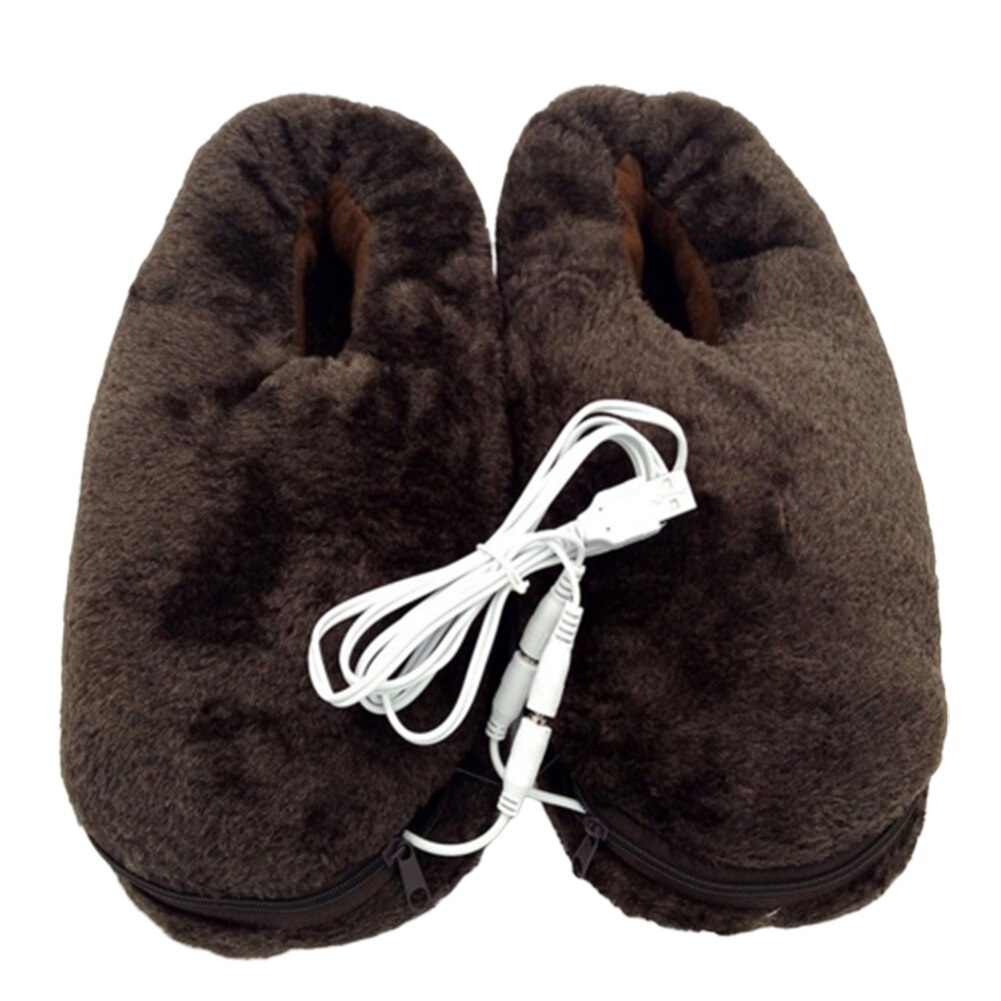 Pad Home Feet Warmer Winter Reliable Soft Portable Cold Relief Electric Heating Shoes USB Heated Slipper Practical: Brown