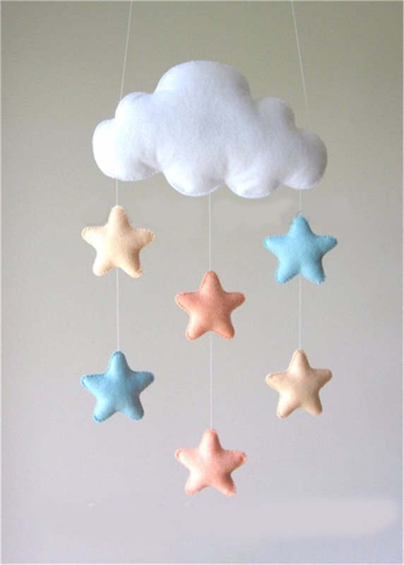 Juguete de fieltro para niños con forma de nube/Estrella colgando, sonajero móvil para bebé, juguete de fieltro con carillón de viento, colgante de cascabel para tienda de cuna, adorno para decoración de la habitación