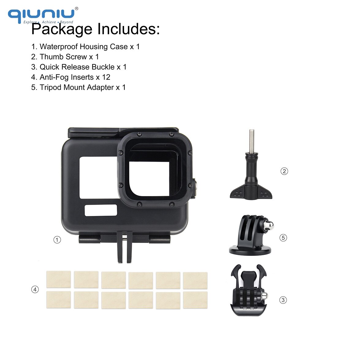 Qiuniu Voor Gopro Hero 9 Zwart 60M Waterdichte Duiken Behuizing Case + Lens Filter Kit + Statief Mount Adapter voor Gopro 9 Accessoire: Black Case