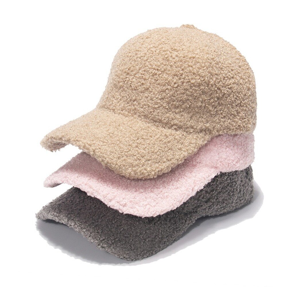 Autumn Winter Warm Lamb Hair Baseball Cap Lovely Plush Baseball Cap for Women