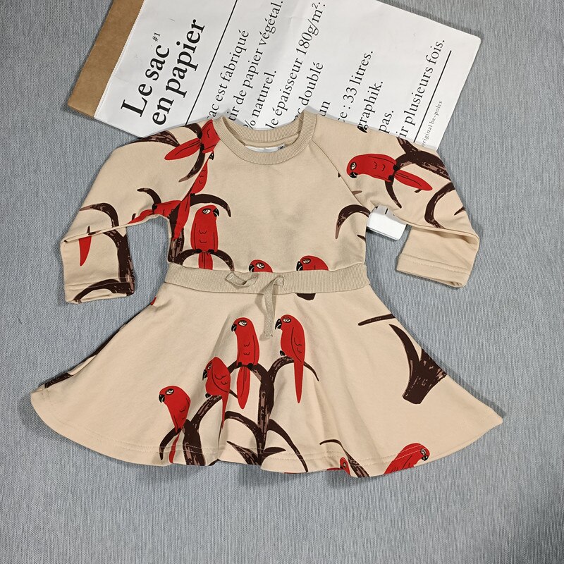 BOBOZONE żółwie morskie sukienka papugi sukienki dla dzieci dziewcząt: khaki / 92-98