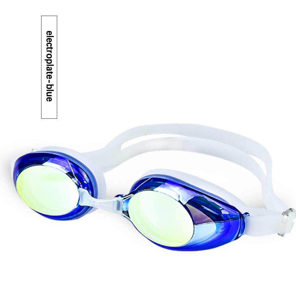 Men Swimming Goggles Anti Fog Uv Nose Bridge Adjustable Plating Waterproof Women Swim Glasses Adult Eyewear Earplug: Plating - blue