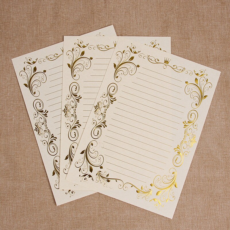 Vintage Luxury Gold stamping Letter Paper Love Writing Paper 30sheets: Beige