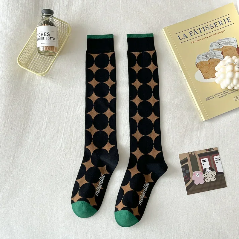 Sokker kvindelige midtlår læg- og knæstrømper fransk retro illustration litterær abstrakt gade forår og efterår bomuldssokker: Gul