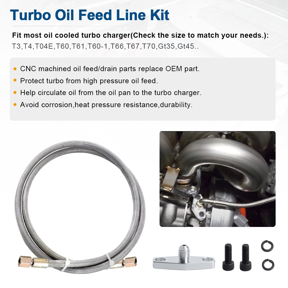 3AN 125cm Turbo Oil Feed Line Kit Feed Flange Rest... Grandado