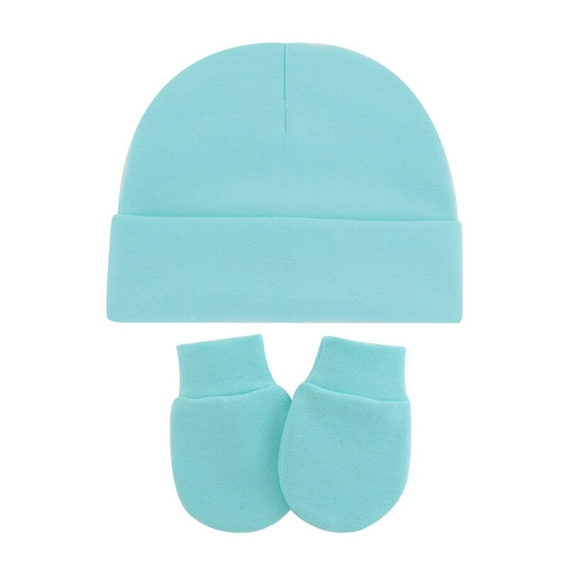Unisex Baby Infants Anti Scratching Cotton Gloves+Hat Set Newborn Mittens Warm Cap Kit Cute: AB