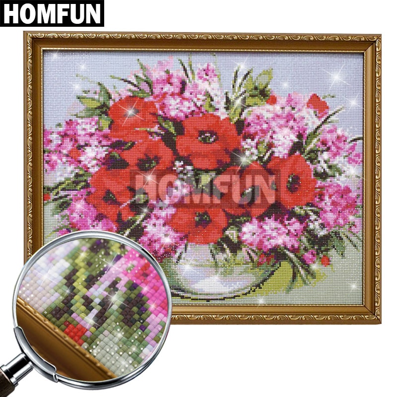 HOMFUN-perceuse carrée/ronde 5 pièces | Bricolage, peinture diamant 5D "fleur" combinaison multi-images broderie 5D décor A15054