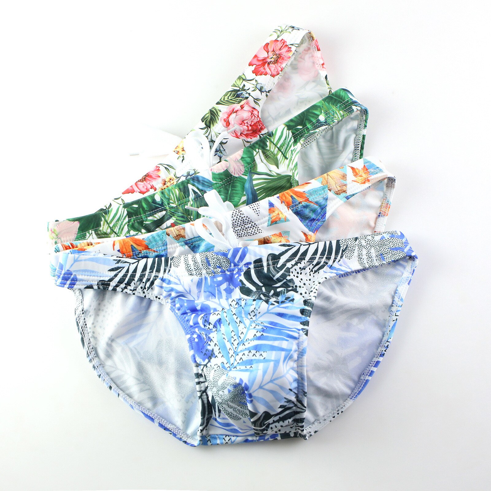 Men's Low Waist Underwear Swim Trunks Briefs Low-rise Flower Printing Hawaii Style Smooth Swimming Suits Male Brief Swimwear #20