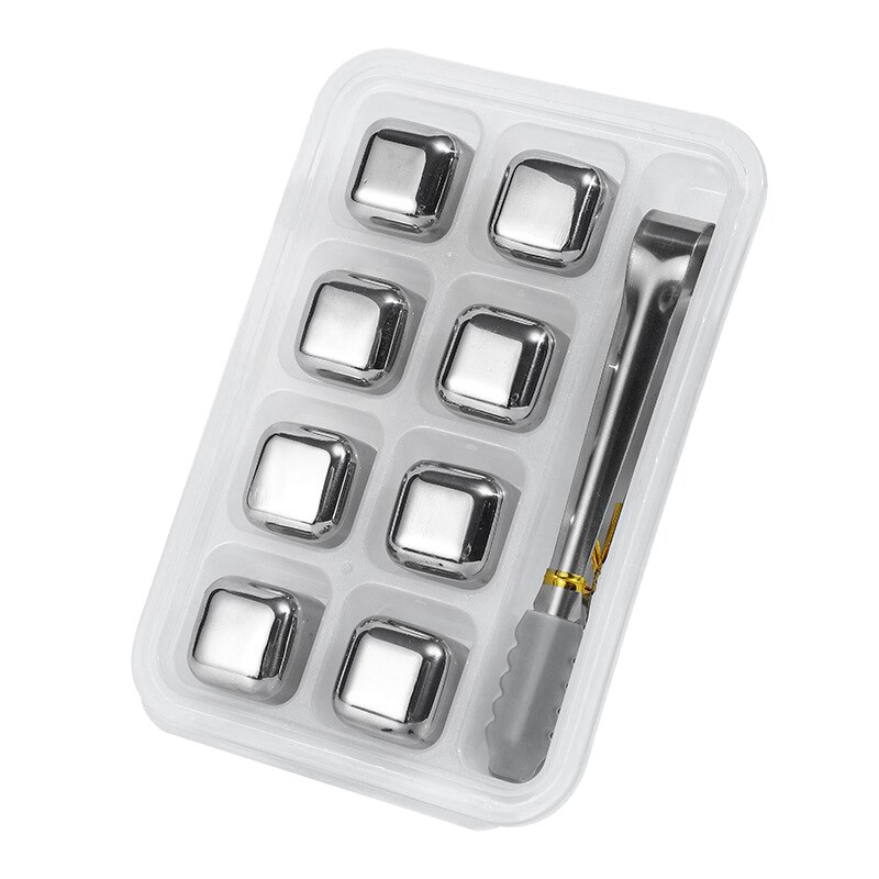 Whiskey Ice Square Stones, 8 Reusable Stainless Steel Ice Square,Metal Cooling Stones Bar Accessories: Default Title