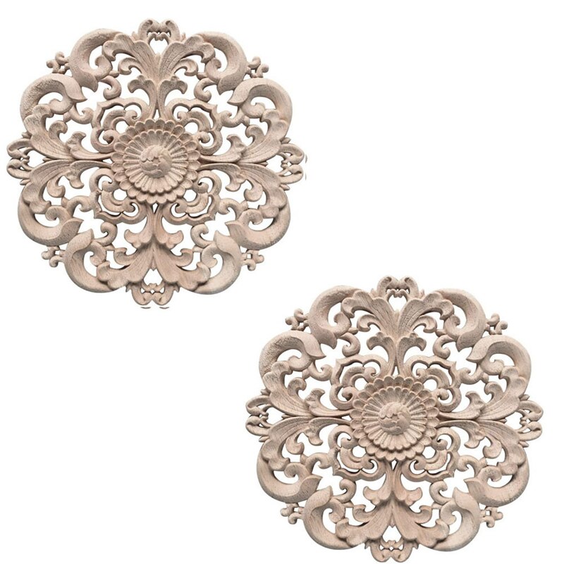 2 piezas de adornos de madera tallada para muebles para puerta de armario, ventana, diámetro 15 cm