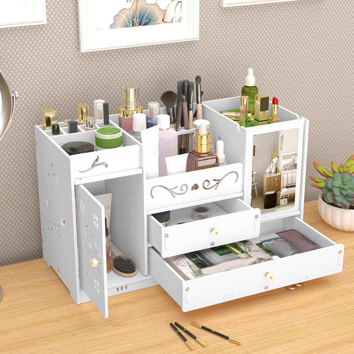 Wooden Storage Box Cosmetic Storage Box Large-capacity Jewelry Storage Box DIY Multi-function Drawer Dresser Storage Box