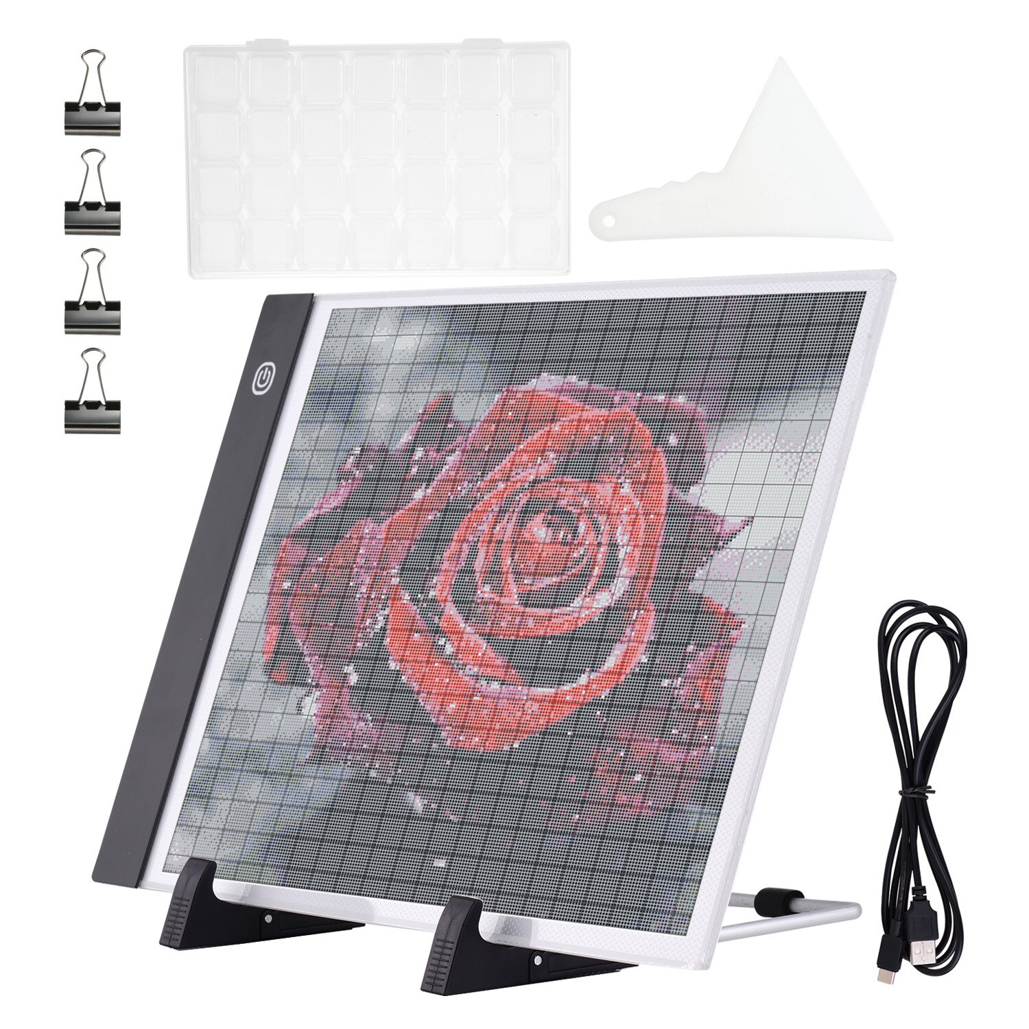 133 Pieces DIY Diamonds Painting Tools and Accessories Kits with A4 Tracing Light Box Multi-Size Diamond Pen Tray Kits: 9pcs tools set