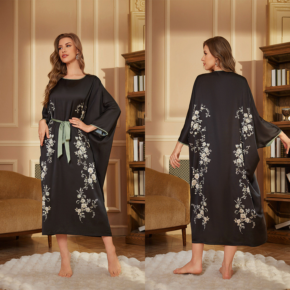 Sexy dames badjas van zijde en rayon, zomerse casual huisjurk met print, losse nachtkleding, plus size nachtkleding, badjas: Bruin