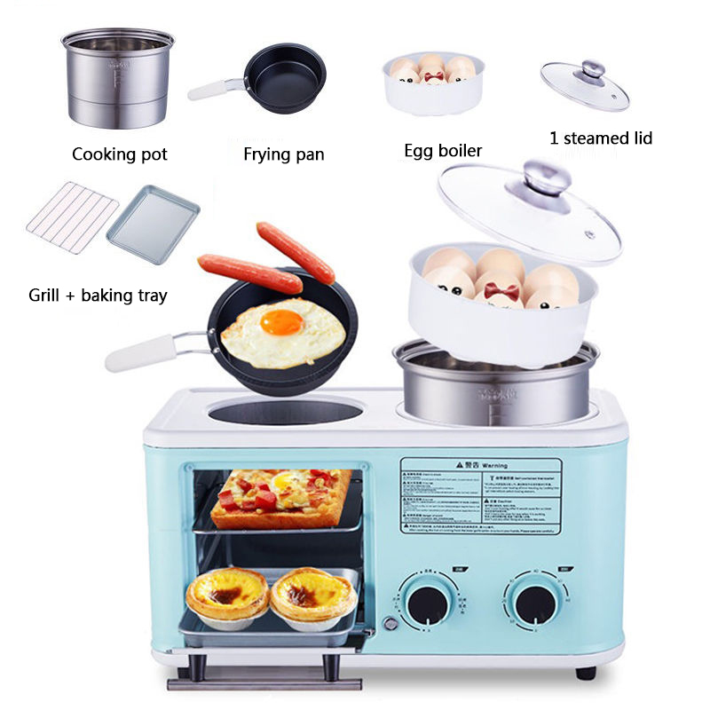 Haushalt Elektrische 4 in 1 Frühstück Maschine Mini Brot Toaster Backofen Omelett Pfanne Pot Kessel Lebensmittel Dampfer