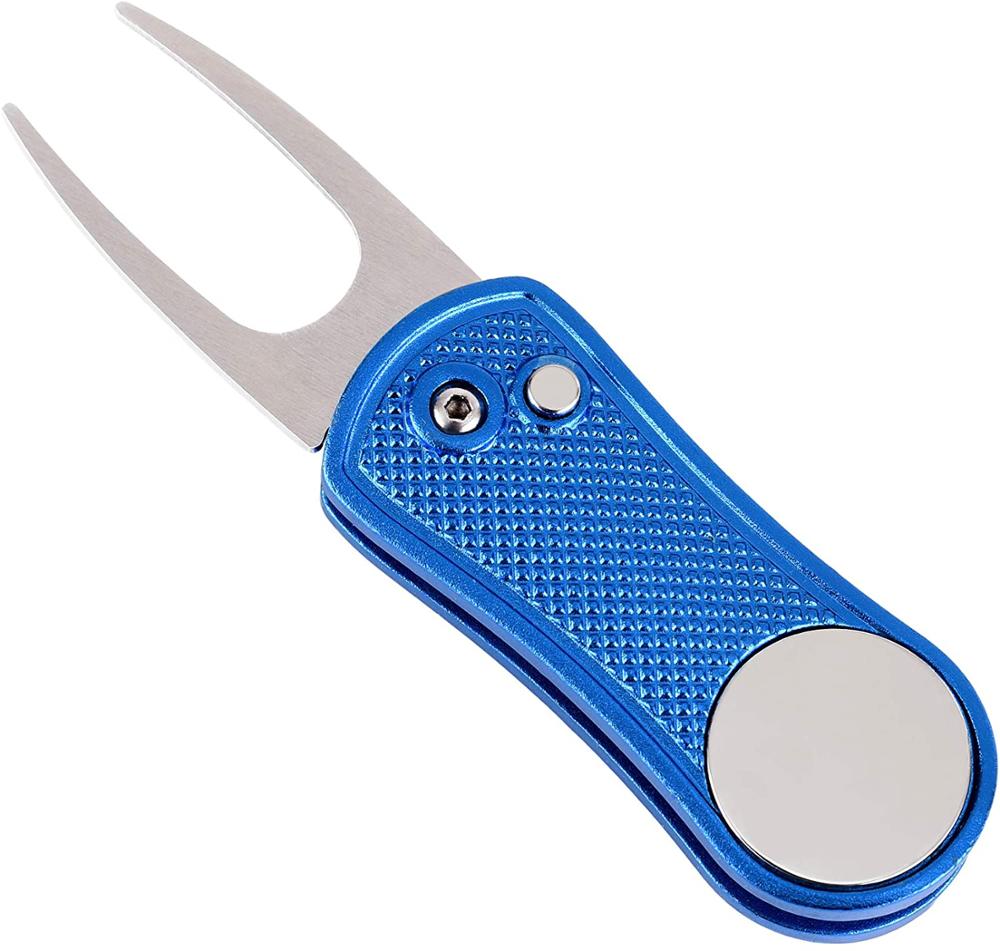 Divot-Herramienta de reparación de Golf con mango de aleación, herramientas de Golf plegables, con marcador de Golf, cuchilla de conmutación, limpiador de ranura de paso, mango de aleación de aluminio