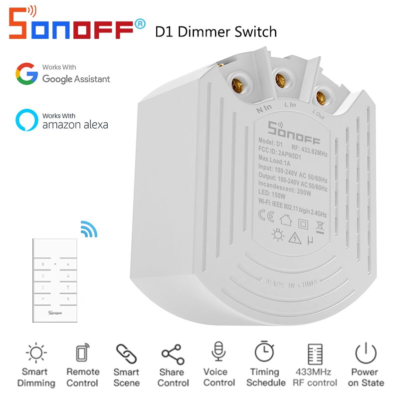 SONOFF D1 Wifi Smart Dimmer Switch DIY Smart Home Mini Switch Module Adjust Light Brightness Work With eWeLink APP Google Home