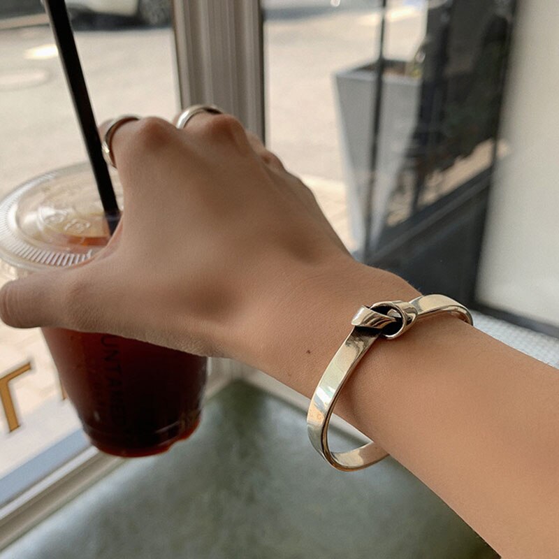 Foxanry-Pulseras minimalistas para mujer y parejas, brazalete de sello, joyería geométrica anudada Simple para , , 925