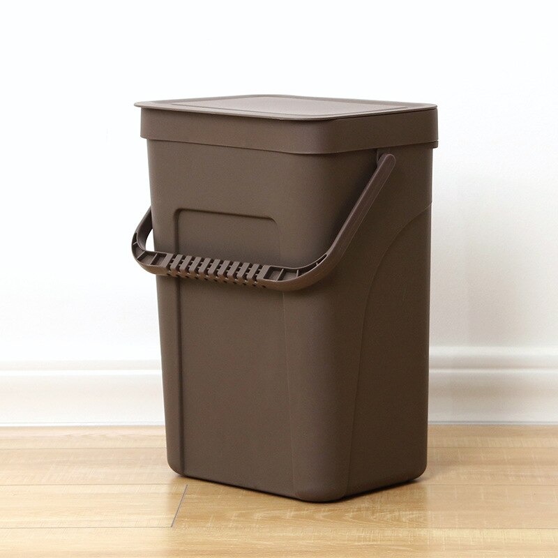 Garbage Box Dust Waste Bin Dual-use Storage Box Door Hanging Wall Mounted Debris Box Trash Bin Dustbin Gathering: brown-L