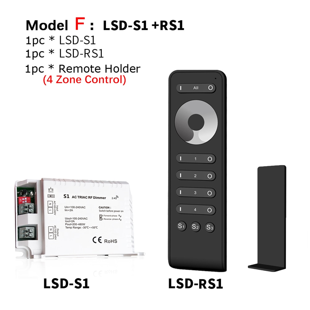 Led Triac Dimmer 220V High Voltage 100V-240VAC 2A Trailing Edge Dimming 2.4G wireless RF Remote Led Light Triac Dimmer S1