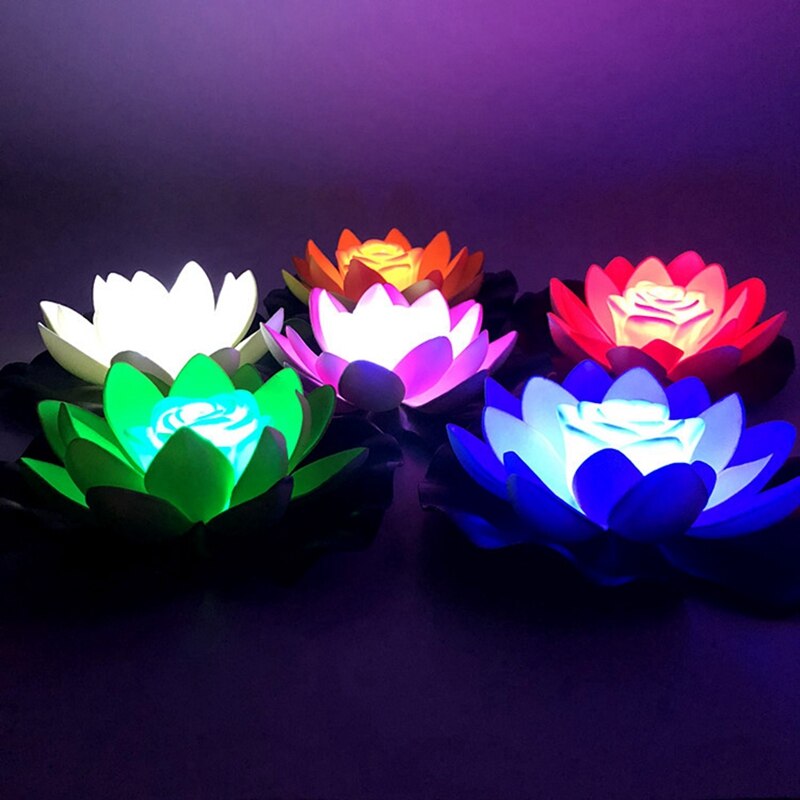 Led flytande lotus blomlampor dekorationer på vatten pool trädgård ljus trädgård tank damm dekoration