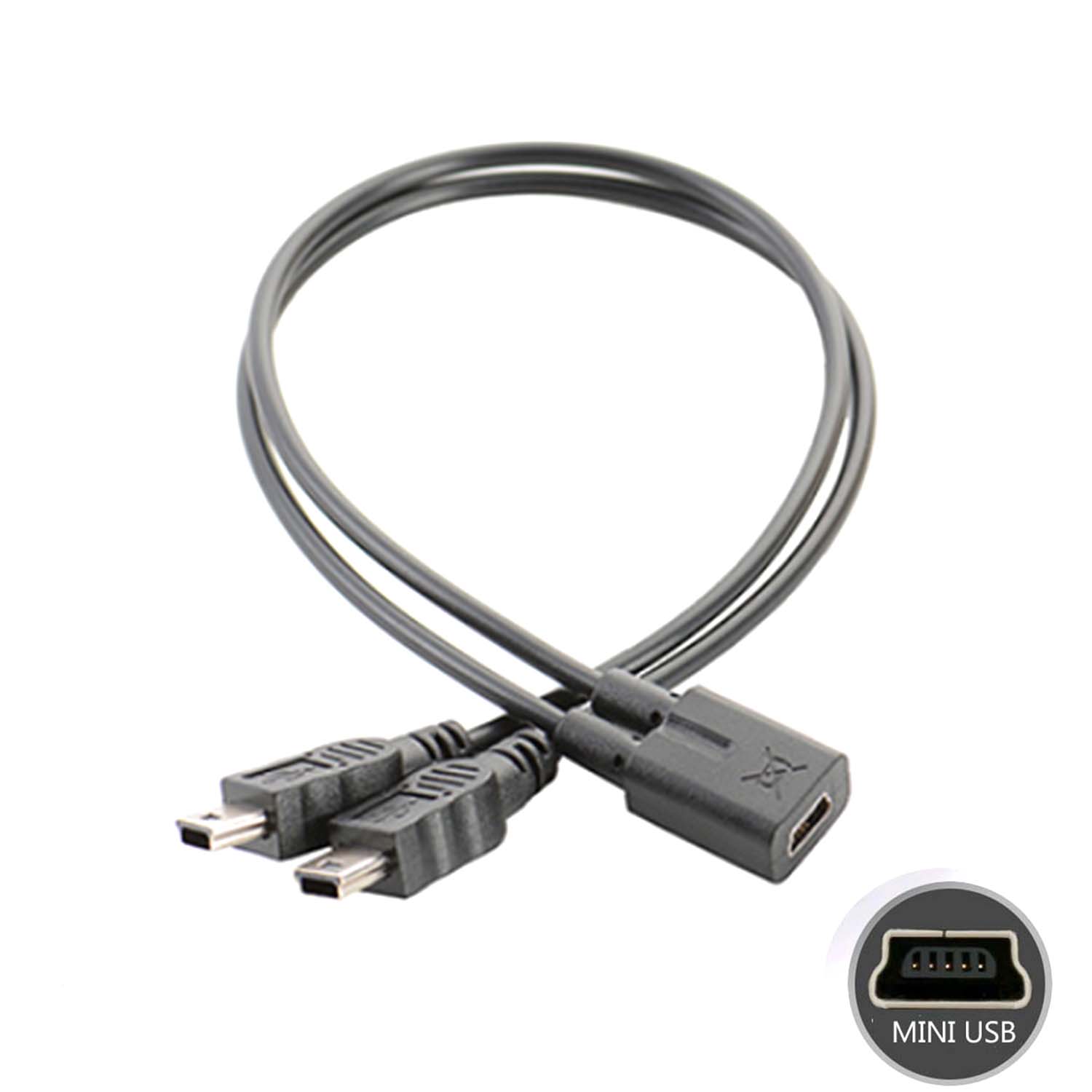 Mini USB Female To Dual 2x Male Splitter Y Extension Charger Adapter Cable For two gps phone device