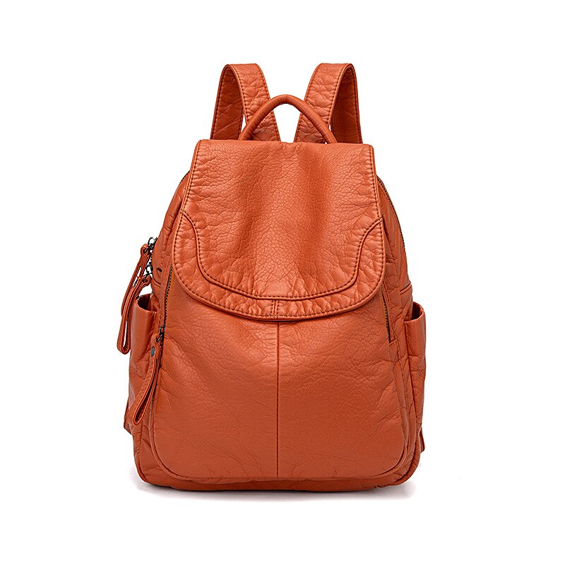 Mochila De cuero suave lavable para mujer, mochila informal de de gran capacidad adecuada para viajes al aire libre, bolso escolar universitario, novedad de Verano de: Naranja