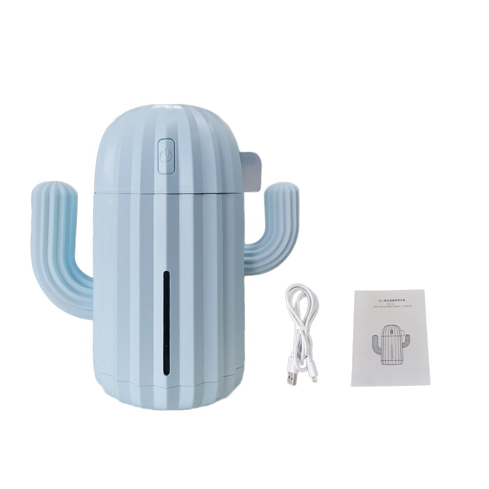 Humidificador de aire para el hogar y la Oficina, minidifusor de aire con de Cactus, alimentado por USB, 340ml, Humidificador LED, versión USB: blue