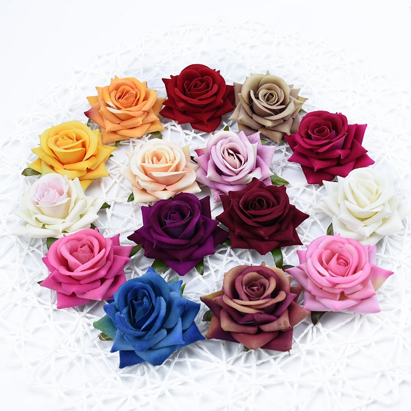100 stk flannel roser silke blomster væg kunstige planter hjem bryllup dekoration diy scrapbog slik æske broche foto rekvisitter
