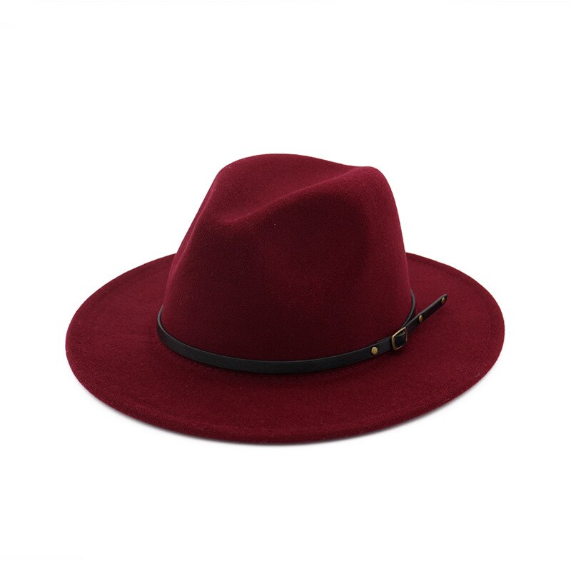 Fedora Hat Women Men Autumn Winter Vintage Felted Jazz Top Hats Ladies Trend Party Wedding Performance Cap Sombreros De Mujer: wine red / 56to58cm