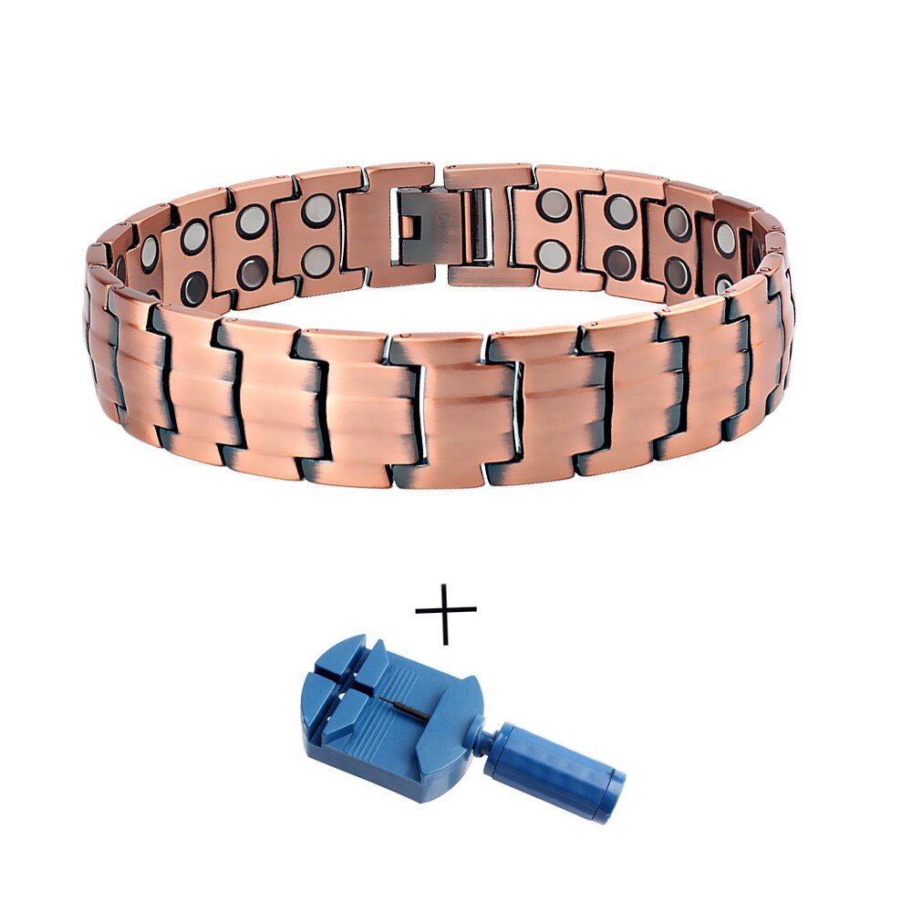 FINE4U B376 Vintage 99.99% Pure Copper Magnetic Bracelet for Men Double Raw 3500Gauss Magnet Health Energy Bracelets Wrist Band: Copper2