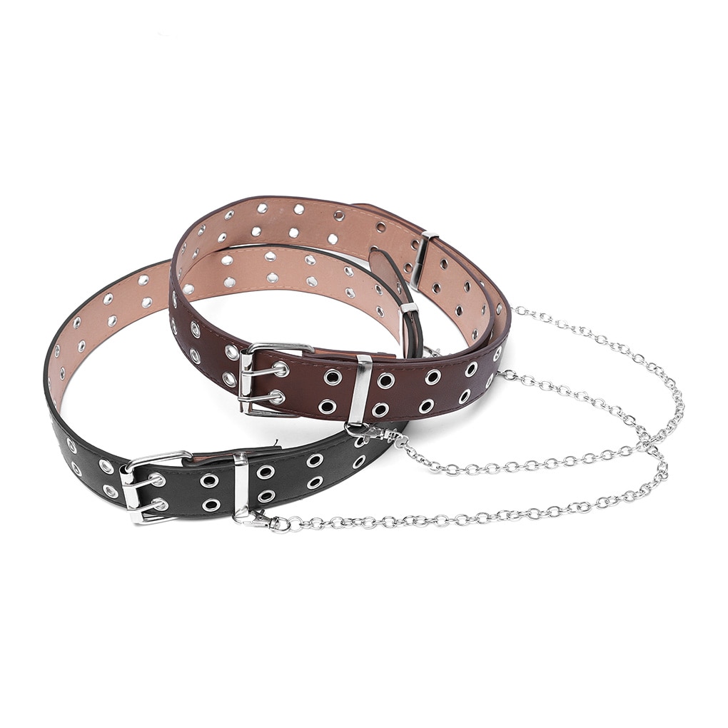 Vrouwen Meisjes Ketting Riem Leer Pin Gesp Riem Punk Stijl Jeans Individuele Decoratieve Riem Koffie Zwart