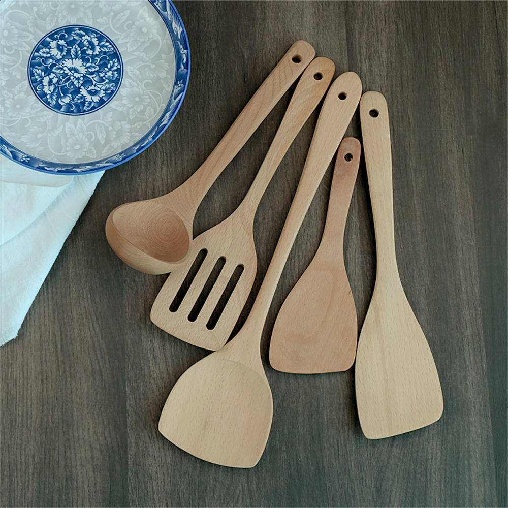 Holz-Kochgeschirr mit langem Griff, rutschfest, verbrühungsfrei, Spatel, Suppenlöffel, Haushalt, hitzebeständiges Utensil, Küchenzubehör