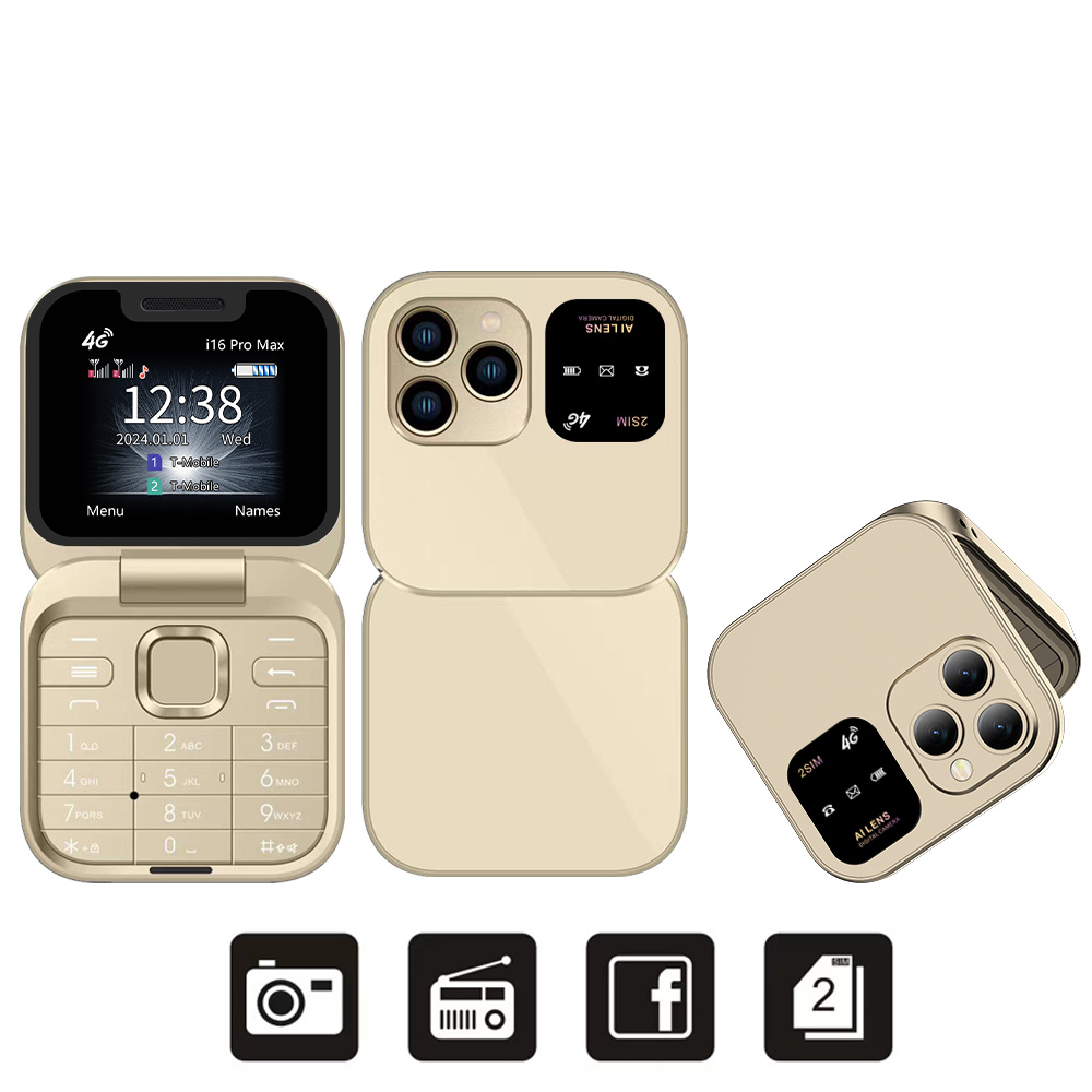2025 SERVO i16 Pro Max 4G Mini teléfono móvil plegable velocidad Dial lista negra linterna grabación de llamadas 2 SIM plegable caja pequeña teléfonos: Verde