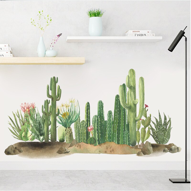 Pegatinas de pared de Cactus del desierto para sala de estar, dormitorio, habitaciones de niños, decoración de pared de comedor, calcomanías artísticas de PVC, murales de decoración del hogar