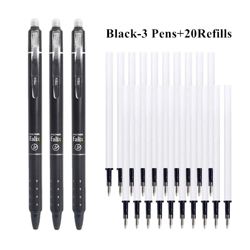 Juego de bolígrafos de Gel borrables retráctiles de 0,5mm con recargas, tinta de Gel negra y azul, borrador incorporado, suministros de oficina, Kit de papelería para exámenes: Blanco