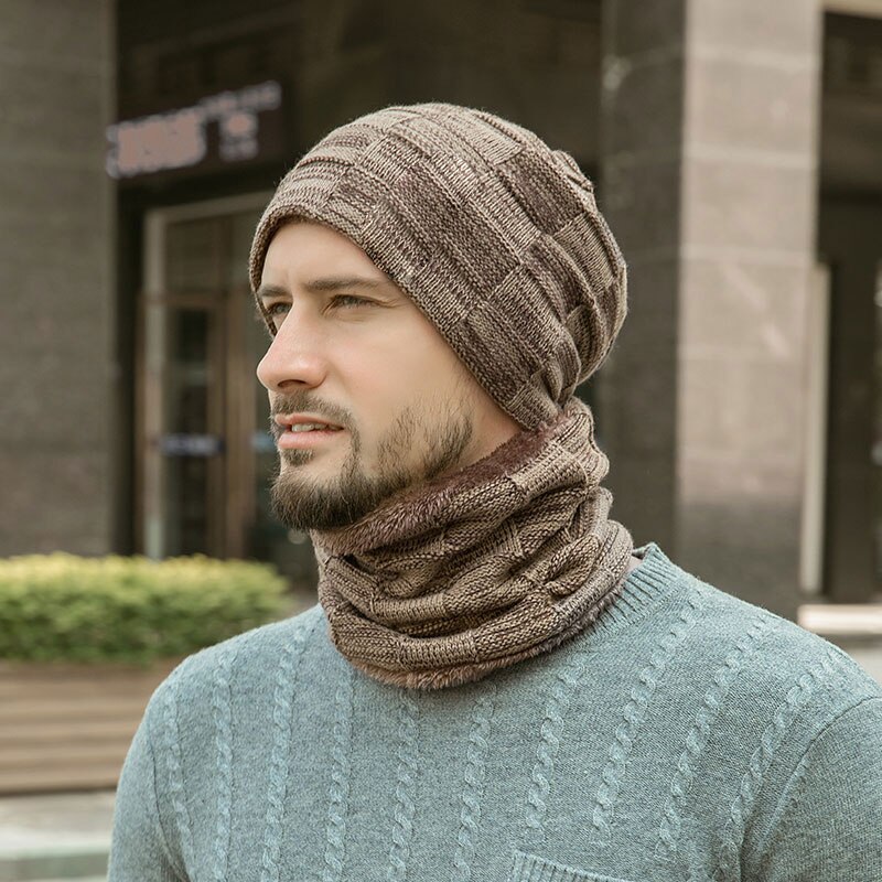 Unisex huer strikket kasket man beaines til vinter åndbare mænd gorras simple hatte tørklæde sæt varme solide afslappede dame huer
