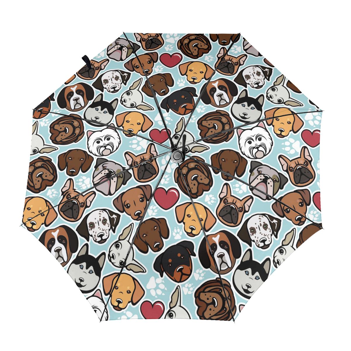 Paraguas automático para hombre y mujer, sombrilla con de cabeza de perro, tres pliegues, para lluvia: Inside Print