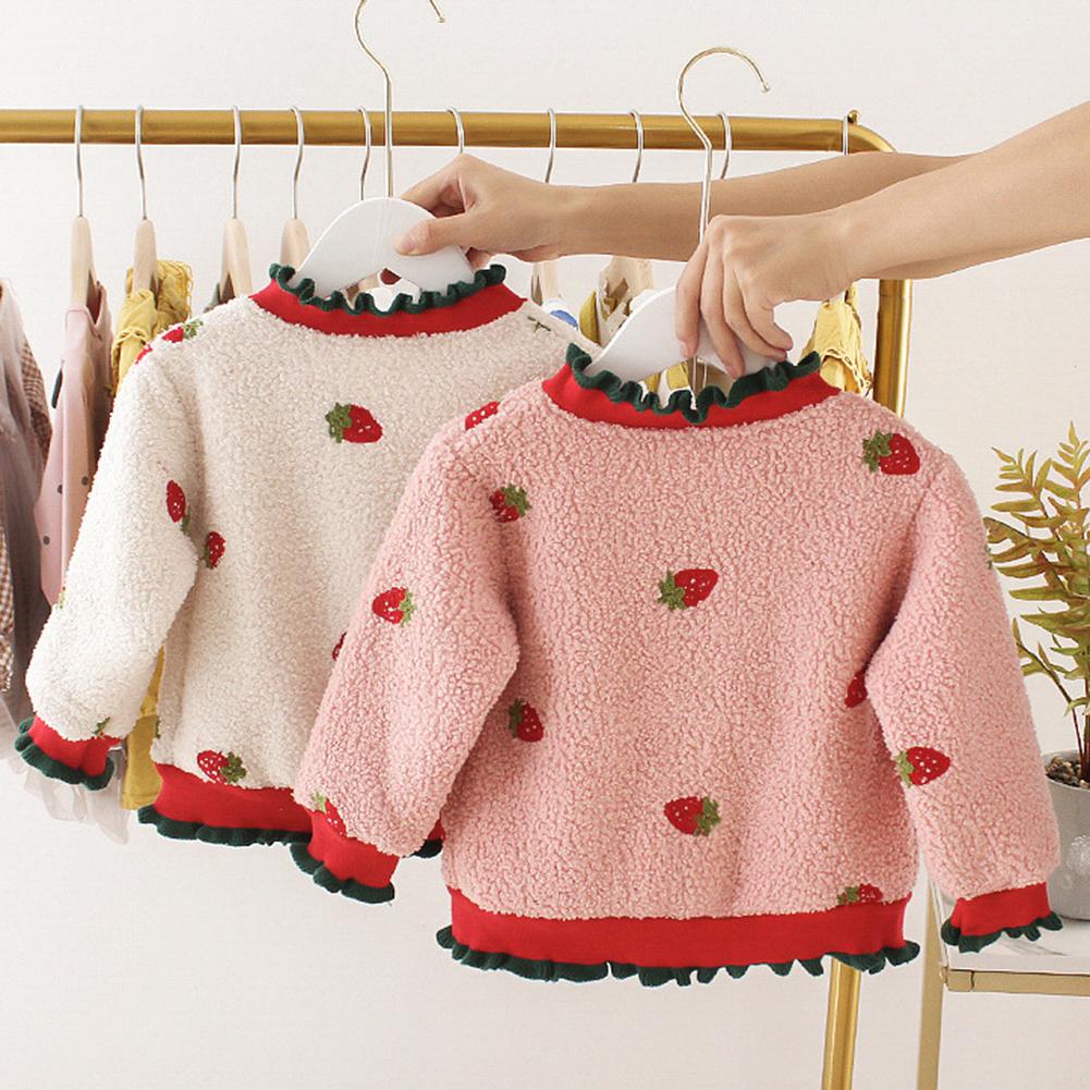 Herfst Winter Baby Meisje Jas Kinderen Lange Mouwen Kleding Katoen Leisure Dagelijkse Mooie Aardbei Vest Dikker Knoppen Kleding