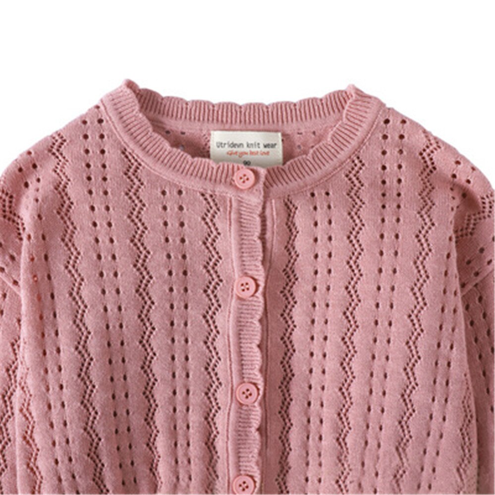 Summer Children Cardigan Hollow Out Girls Knitted Jacket Thin Knitwear Outerwear Coat AA5333
