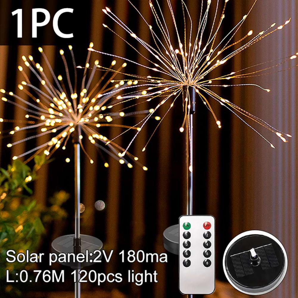 FENGRISE 150 LED Solar Garden Fireworks Light With Remote Control Christmas Outdoor Garden Path Lamp Outdoor Spot Decoration: white