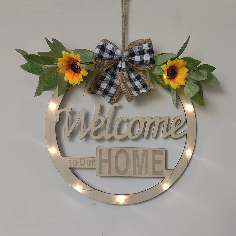 artificial LED spring Summer door decoration hello wreath glowing welcome wreath sign for wall home Café: Design 2
