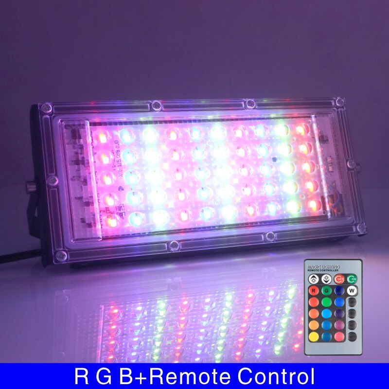2 stk/parti 50w ledet rgb flomlys lampe  ac 220v utendørs flomlys  ip65 vanntett reflektor ledet få øye på med fjernkontroll: Rgb