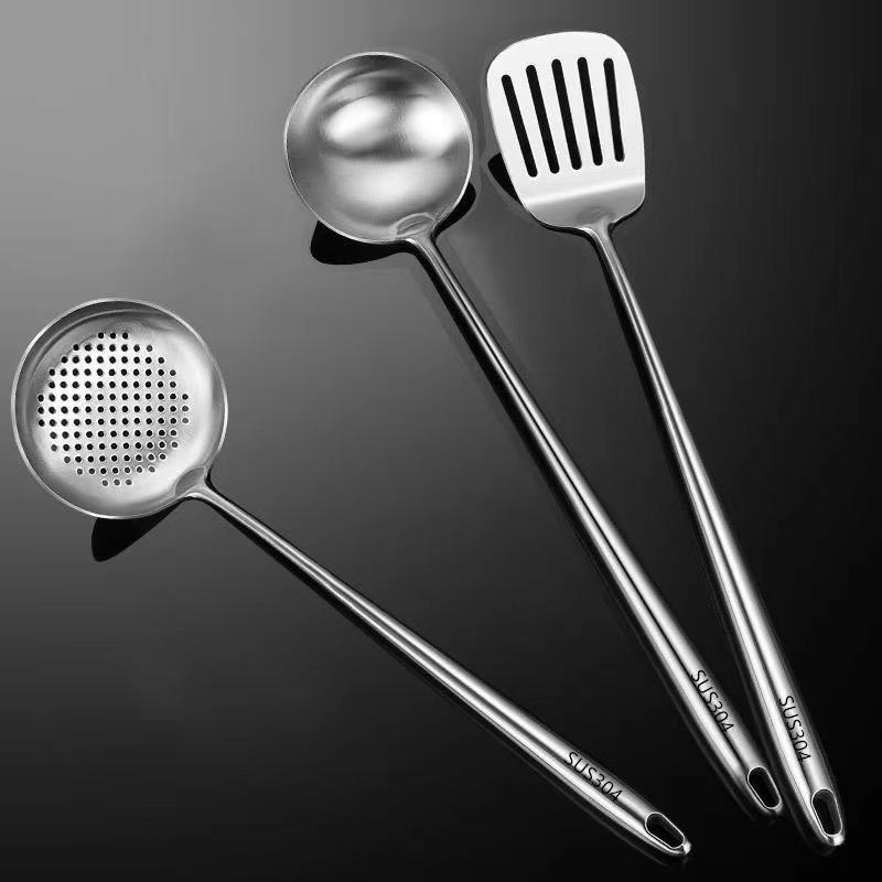 304 Stainless Steel Wok Spatula Metal Kitchen Accessories Slotted Turner Rice Spoon Ladle Cooking Tools Utensil Set: Clear