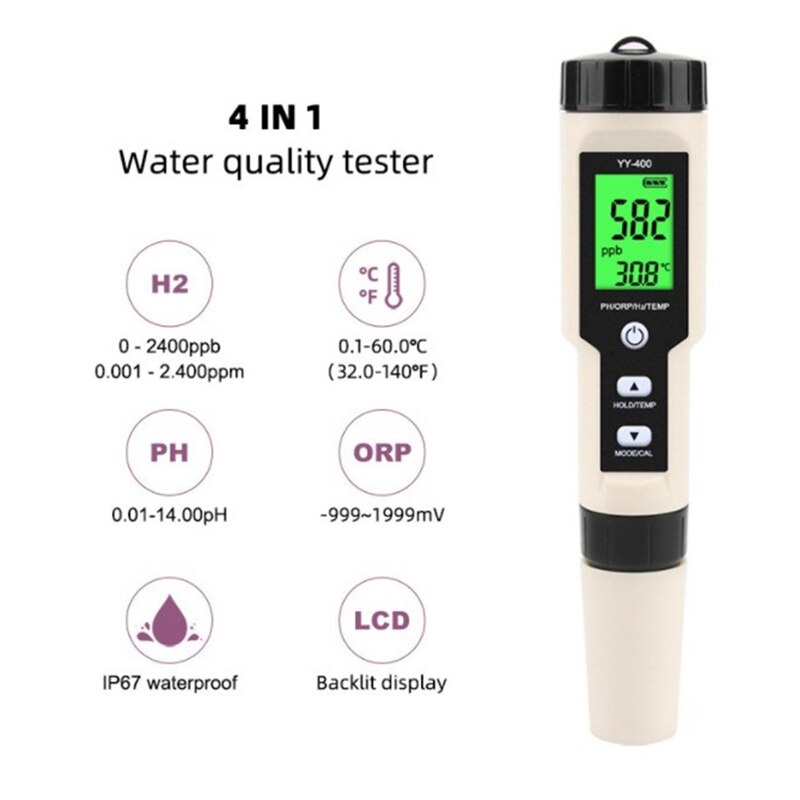 YY-400 PH/ORP/H2/TEM Hydrogen Ion Concentration Water Test Pen Digital Water Meter (Backlight)